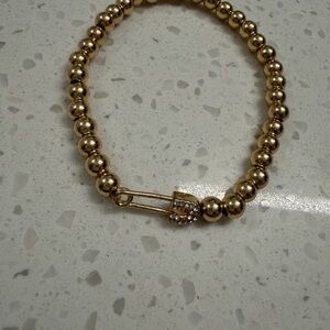 Gold Beaded Stretch Bracelet with Pavé Accent